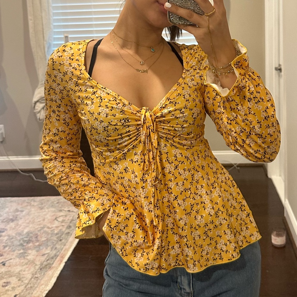 Yellow flower v neck top
